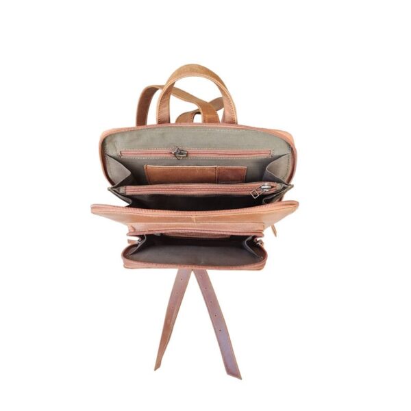 Brown Zipper Leather Bag Pack - Image 2