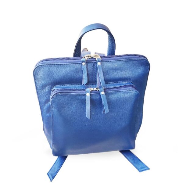 Blue Zipper Leather Bag Pack - Image 2