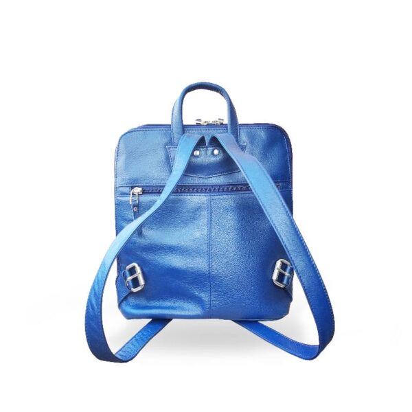 Blue Zipper Leather Bag Pack - Image 3