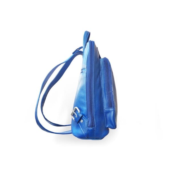 Blue Zipper Leather Bag Pack - Image 4