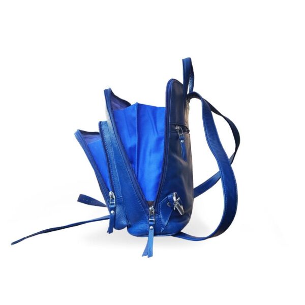 Blue Zipper Leather Bag Pack - Image 6