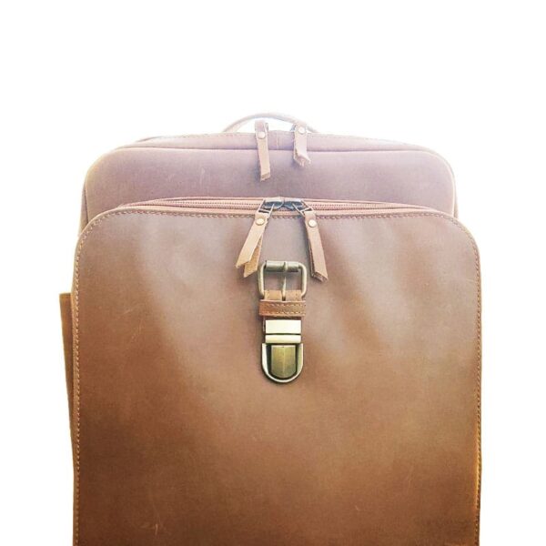 Brown Leather Student Backpack - Image 5