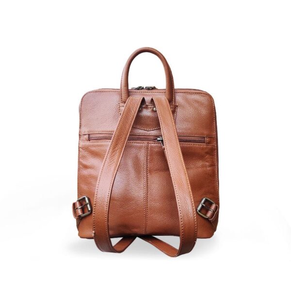 Dark Brown Zipper Leather Bag Pack - Image 6