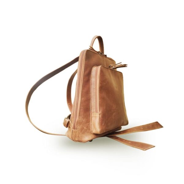 Brown Zipper Leather Bag Pack - Image 3