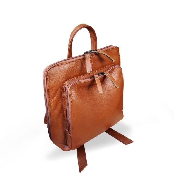 Dark Brown Zipper Leather Bag Pack - Image 3