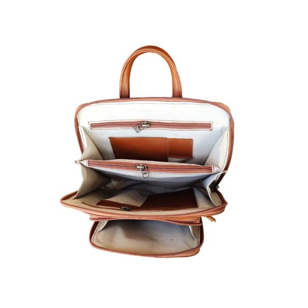 Dark Brown Zipper Leather Bag Pack - Image 5