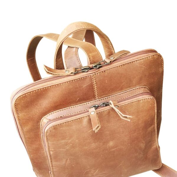 Brown Zipper Leather Bag Pack - Image 5