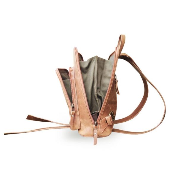 Brown Zipper Leather Bag Pack - Image 6